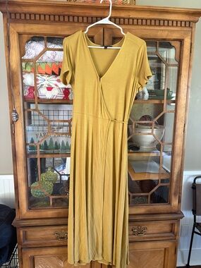 Banana Republic Mustard V-Neck Faux Wrap Maxi Dress